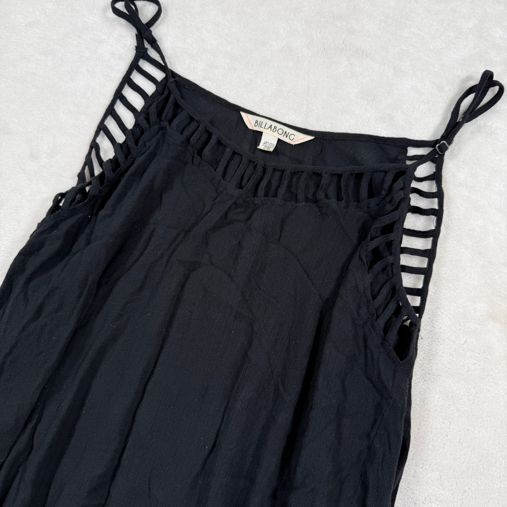 Billabong Womens Black Lattice Cutout Sharkbite Hem Cami Tank Top Medium